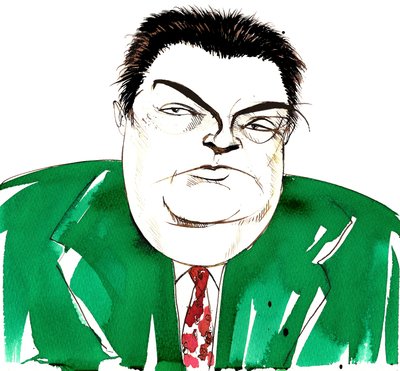 Darius Milhaud, compositor francés, miembro de Les Six, caricatura de Neale Osborne